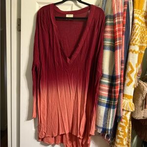 Pins & Needles Red to coral Gradient V-Neck Tunic